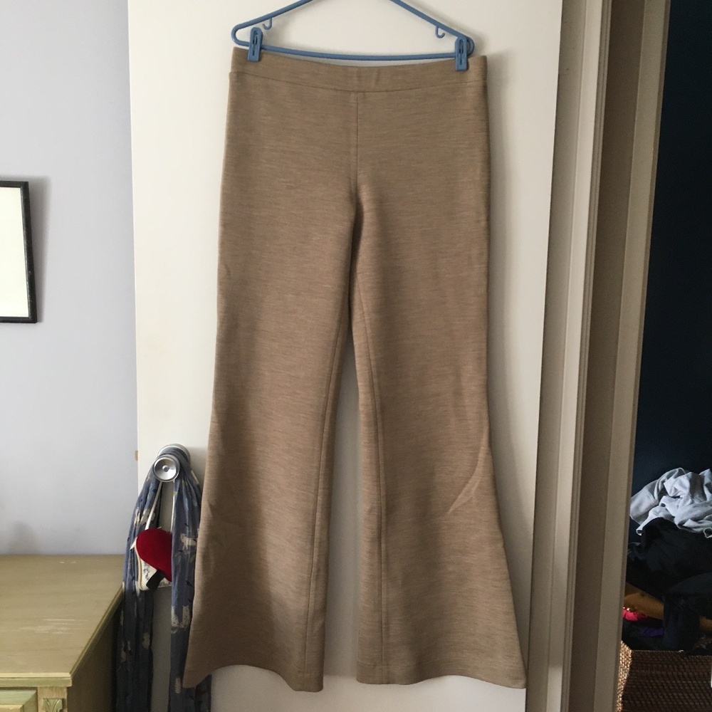Elegant Wide Leg, Bell Bottom Tan Trousers